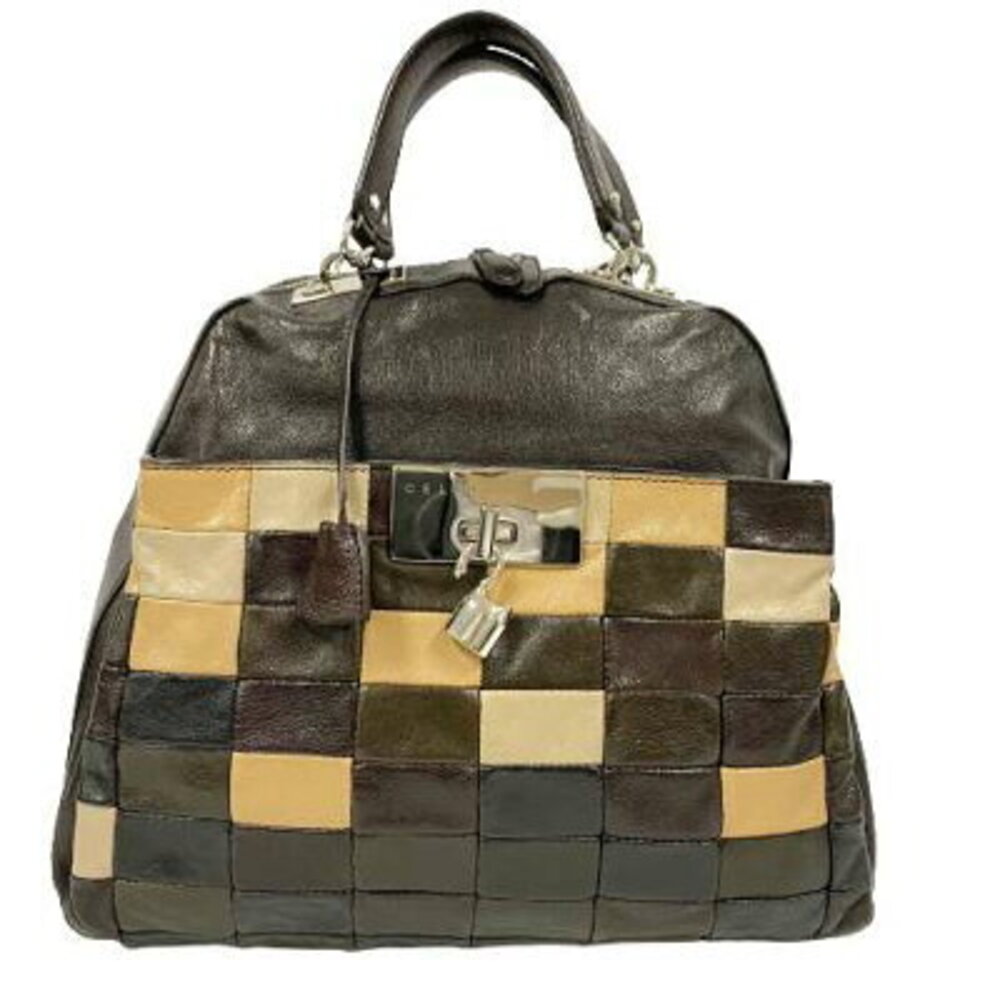 Celine patchwork handbag brown leather shoulder b… - image 1